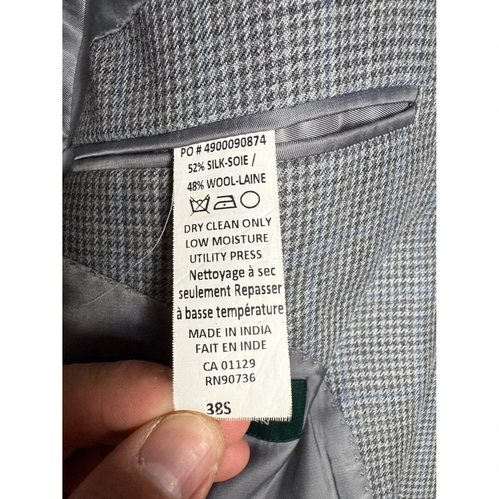 LAUREN Ralph Lauren Mens Blazer Sport Coat 38S Gray Blue Houndstooth Wool‎ Silk - Picture 7 of 12